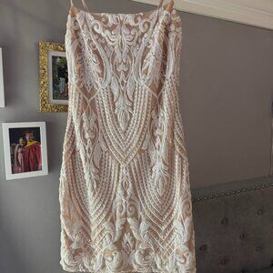 Women's Cream and Pink Dress